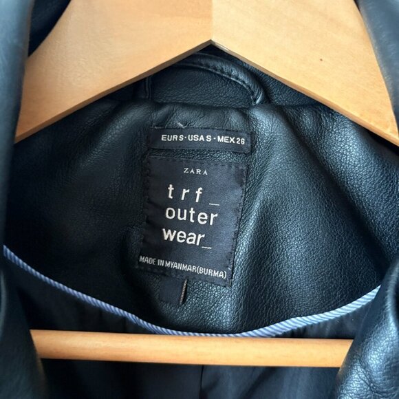 Zara Faux Leather Biker Jacket Cropped Black Size Small - Picture 6 of 7